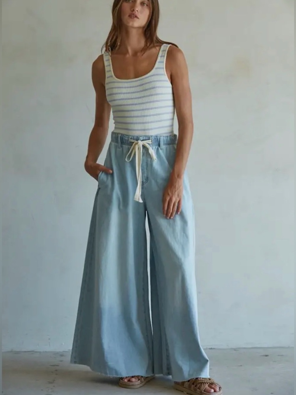 Drawstring Wide Leg Jeans